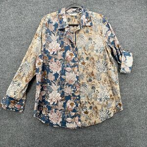 Caffe Marrakesh Shirt Womens M Patchwork‎ Floral Button Up Boho Peasant Ranch